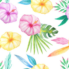 Watercolor tropical floral seamless pattern