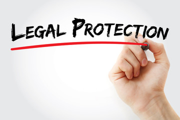 Hand writing Legal Protection with marker, concept background