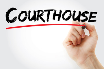 Hand writing Courthouse with marker, concept background