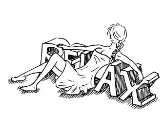 Relax - meisje ligt tegen 3D letters aan