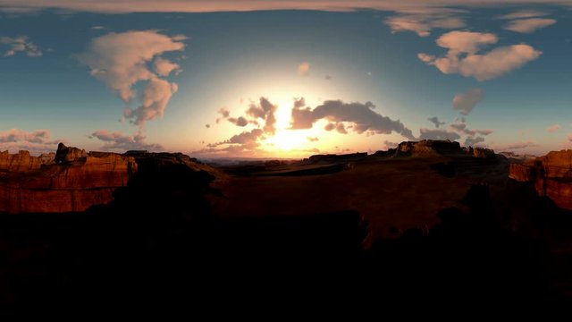 panoramic of canyon timelapse at sunset. made with the one 360 ​​degree lense camera without any seams. ready for virtual reality 360
