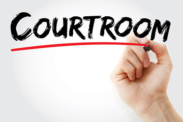 Hand writing Courtroom with marker, concept background