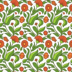 Calendula flowers seamless pattern