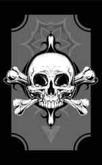 White human skull with two bones tattoo