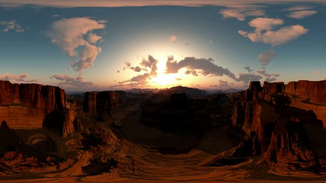 panoramic of canyon timelapse at sunset. made with the one 360 ​​degree lense camera without any seams. ready for virtual reality 360