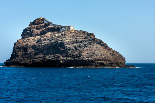 Lighthouse on island. Bird's Island near Mindelo. Cape Verde