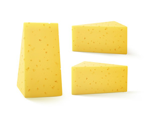 Set of Triangular Pieces Cheese on Background