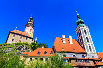 Castle tower, Cesky Krumlov, Czech Republic. UNESCO World Heritage Site