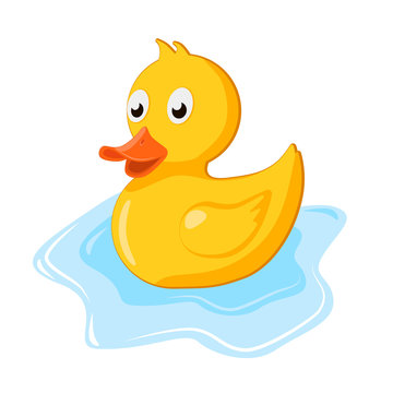Rubber duck in water. Vector illustration.
