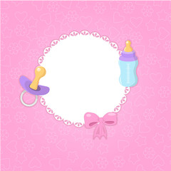 Baby shower girl, invitation card. Place for text. Vector illustration