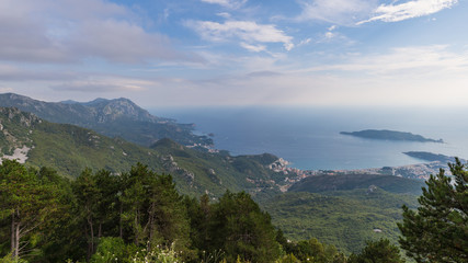 Fototapeta na wymiar View of the coastline of Budva Riviera from the mountain.