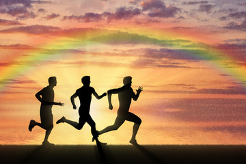 Fototapeta na wymiar Running sports. Competition athletes three runners