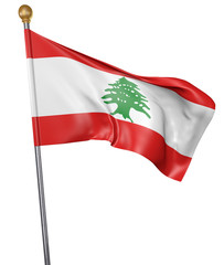 National flag for country of Lebanon isolated on white background, 3D rendering