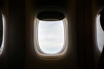 Closeup of the airplane windows.