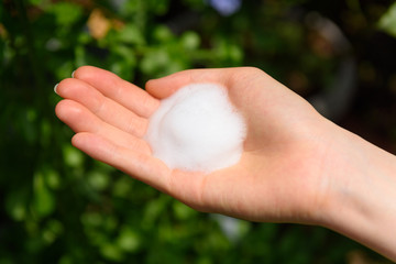 natural foam on the hand