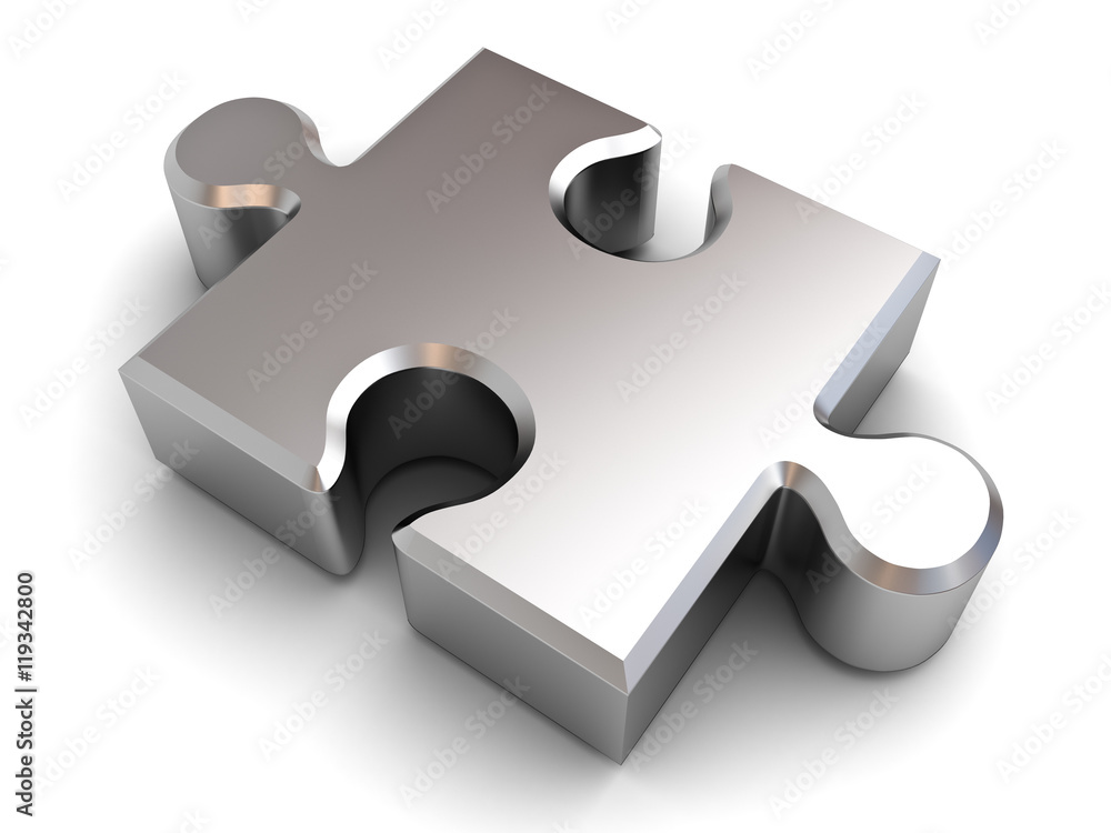 Aufkleber metal jigsaw puzzle piece isolated on white background with shadow 3d rendering