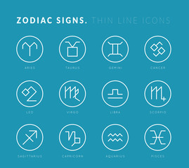Zodiac signs. Thin line vector icons