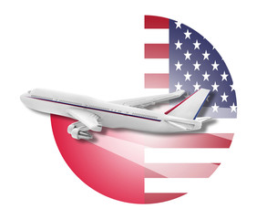 Plane, United States and Poland flags.