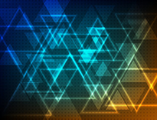 Abstract technology background. Geometric background. Glowing triangles. Vector template