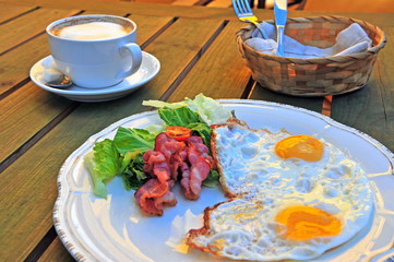 English breakfast on the wooden table