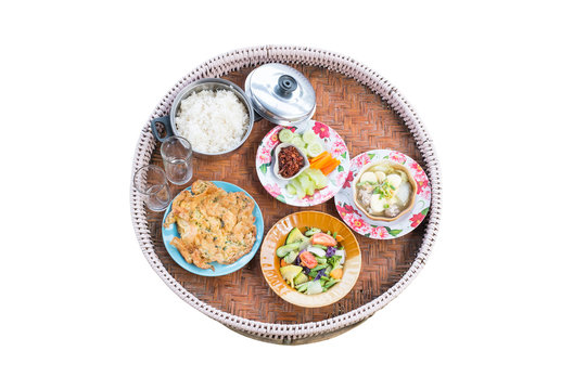 Set of Thai food on white background with clipping path