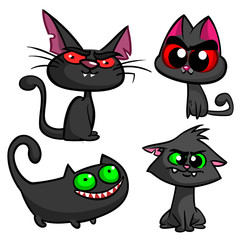 Halloween black cats set. Vector witch cats icons