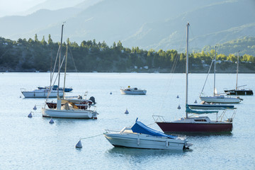 Fototapeta premium yachts in morning time on the lake in France
