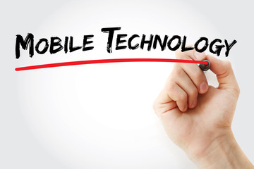 Hand writing Mobile technology with marker, concept background