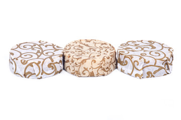 Hand wrapped soap bars separated on white background