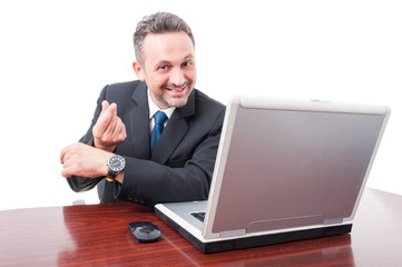 Time is money concept with happy businessman