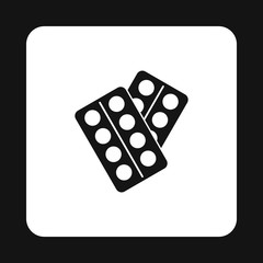 Pills in package icon in simple style isolated on white background. Treatment and medicine symbol