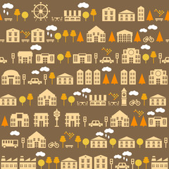 autumn cityscape seamless pattern