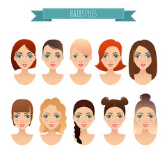 set of cute girls with different hairstyles