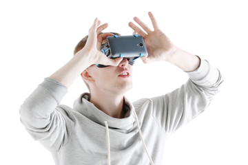 Naklejka premium man with glasses of virtual reality