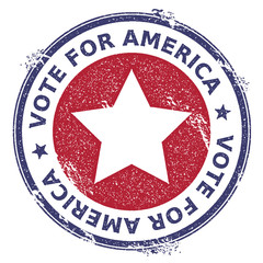 Grunge US patriotic stars rubber stamp. USA presidential election patriotic seal with US patriotic stars silhouette and Vote For America text. Rubber stamp vector illustration.