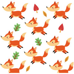 Fototapeta premium flat design cute fox cartoon pattern background vector illustration