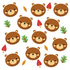 flat design cute bear cartoon pattern background vector illustration