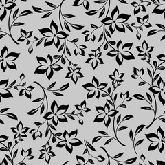 Seamless curly leaves monochrome vector pattern.
