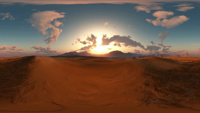 panoramic of desert at sunset. made with the one 360 degree lense camera without any seams. ready for virtual reality