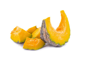 Slice of pumpkin on white background