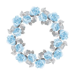 Beautiful floral frame. Watercolor illustration 8. Wreath with roses