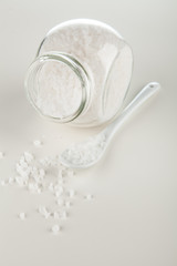 Salt in glass container