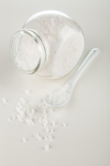 Salt in glass container