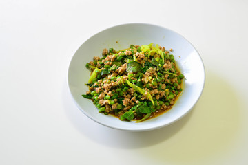 Stir-Fried Pork with basil and Cow-Pea, Thai Food