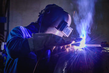 Welding steel structures and bright sparks in construction industry