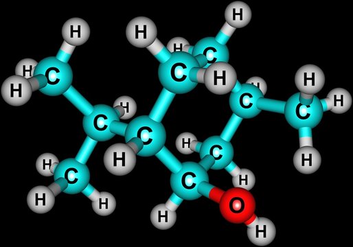 Menthol molecular structure isolated on black