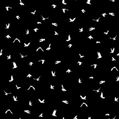 Doves and pigeons seamless pattern on black background for peace concept and wedding design. Vector