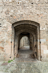The entry to the castle Scaliger in old town Sirmione on lake Lago di Garda. Italy