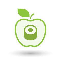 Isolated  line art apple icon with a piece of sushi