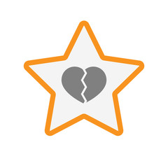 Isolated  line art star icon with a broken heart